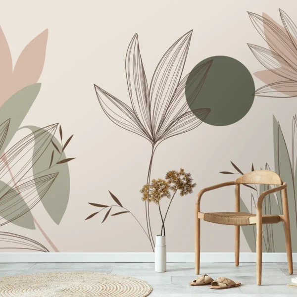 Beautiful Floral & Leaves Wallpaper Design, Customised Green & Beige - Image 2