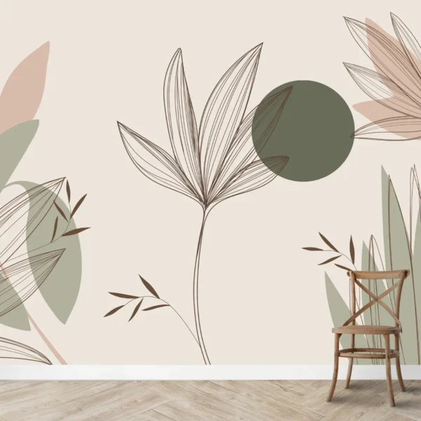 Beautiful Floral & Leaves Wallpaper Design, Customised Green & Beige - Image 3