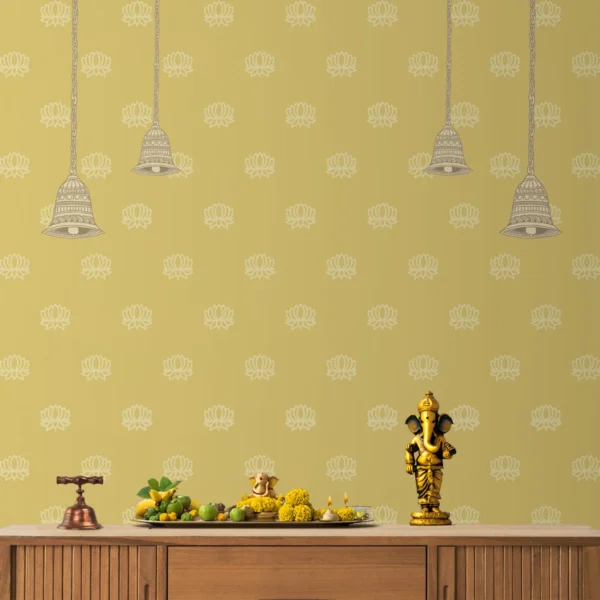 Divine Glow: Beautiful Yellow Pichwai Wallpaper for Pooja Room, Customized - Image 4