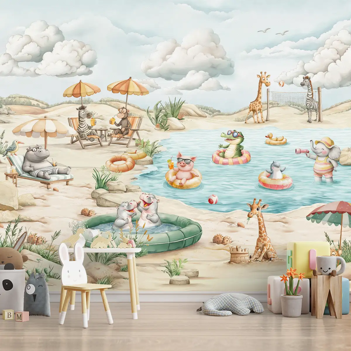 Jungle Beach Bash Kids Room Wallpaper