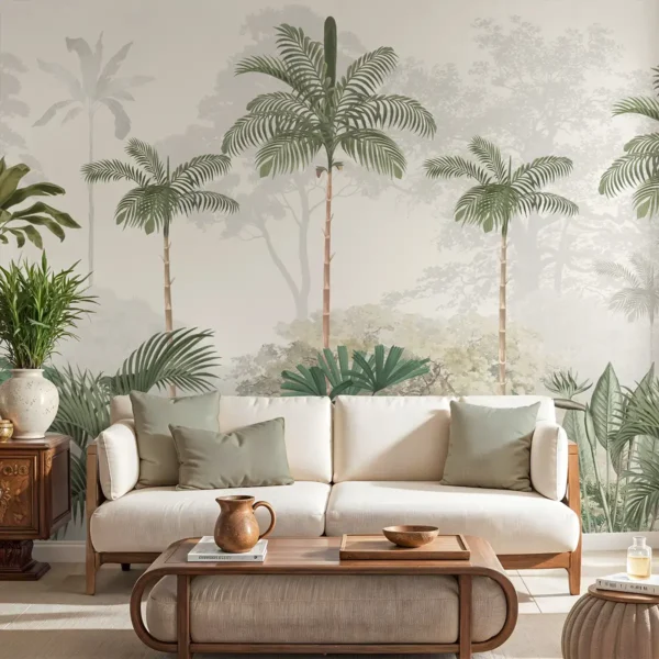 Kovalam Paradise, Palms Wallpaper for Rooms, Green, Customised - Image 2